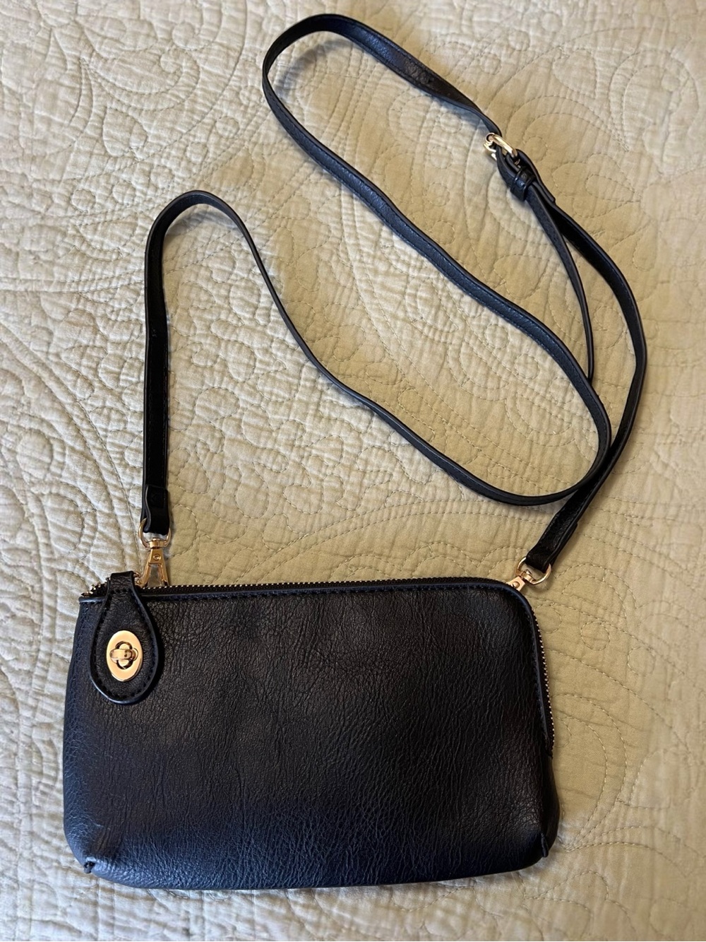Classic Black Leather Crossbody Clutch